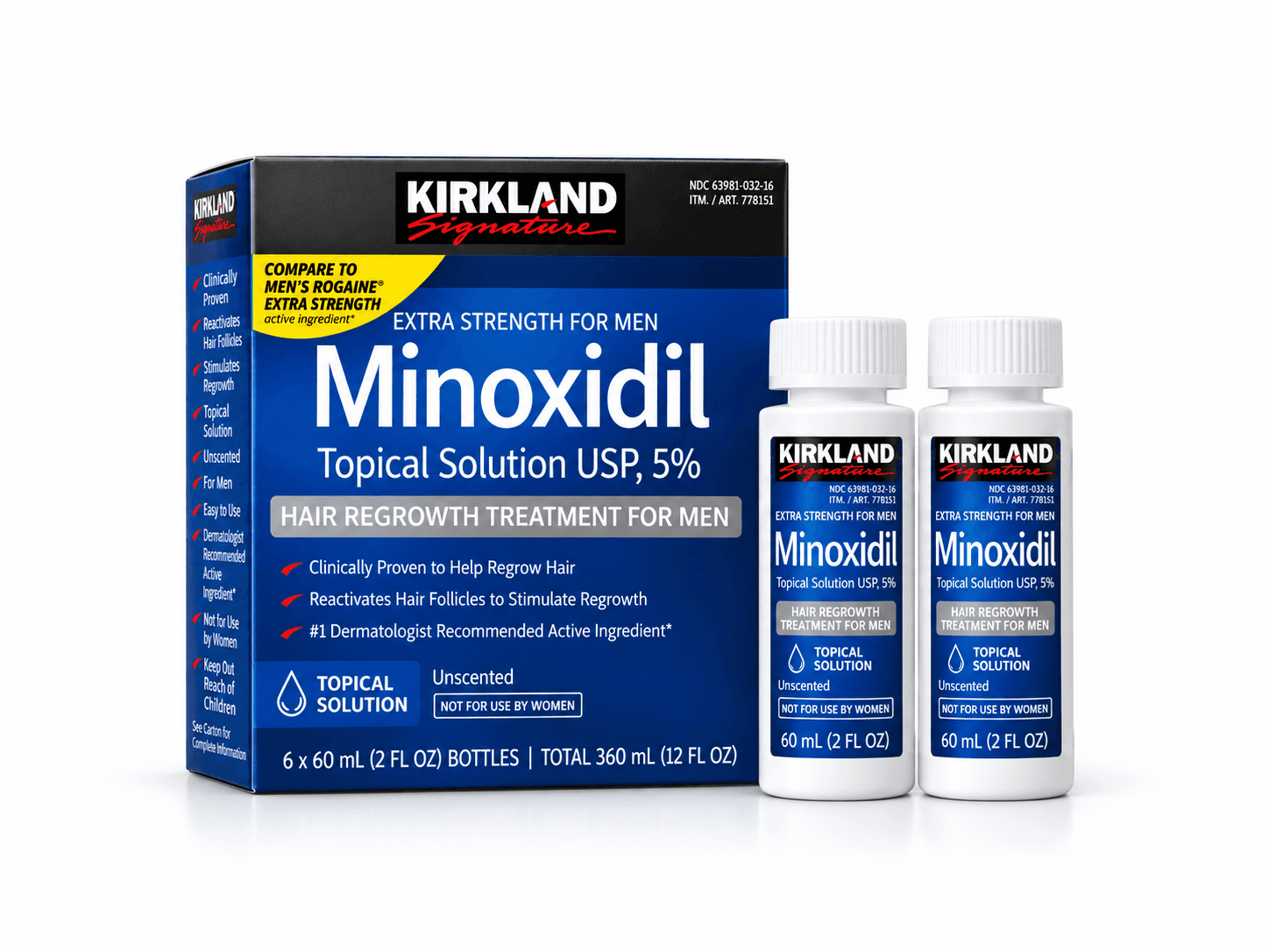 Minoxidil Kirkland Signature — Solução tópica 5% — kit 6 meses